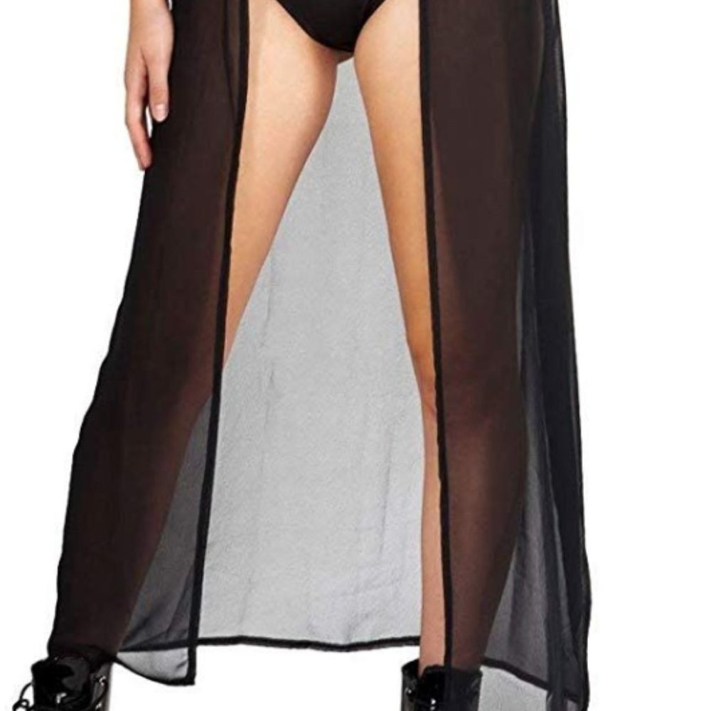 iHeartRaves Black Sheer Mesh Maxi Skirt w/ buckle